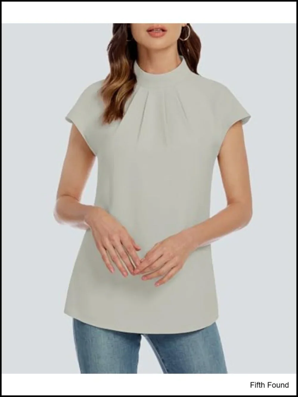 Women's Mock Neck Short Sleeve Chiffon Blouse - Picture 5 of 6